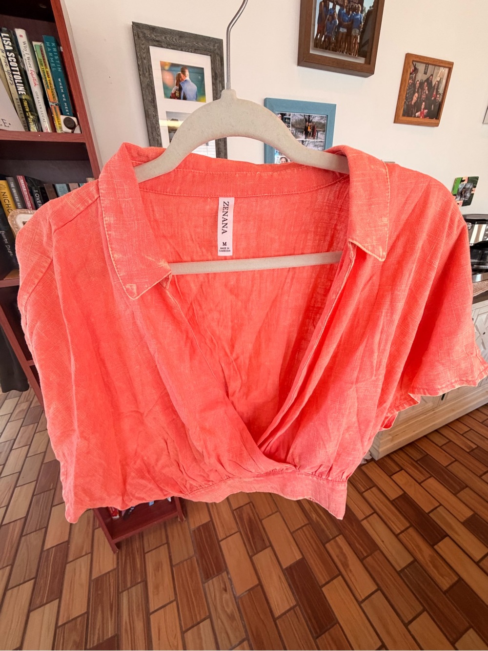 Zenana Outfitters Coral Wrap-Front Short Sleeve Top